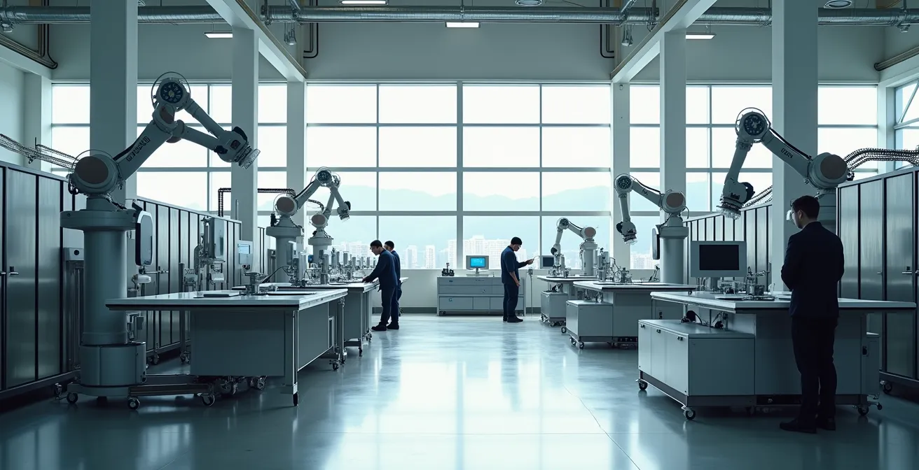 Moderne Produktionshalle in Osteuropa zeigt deutsch-europäische Zusammenarbeit im Maschinenbau