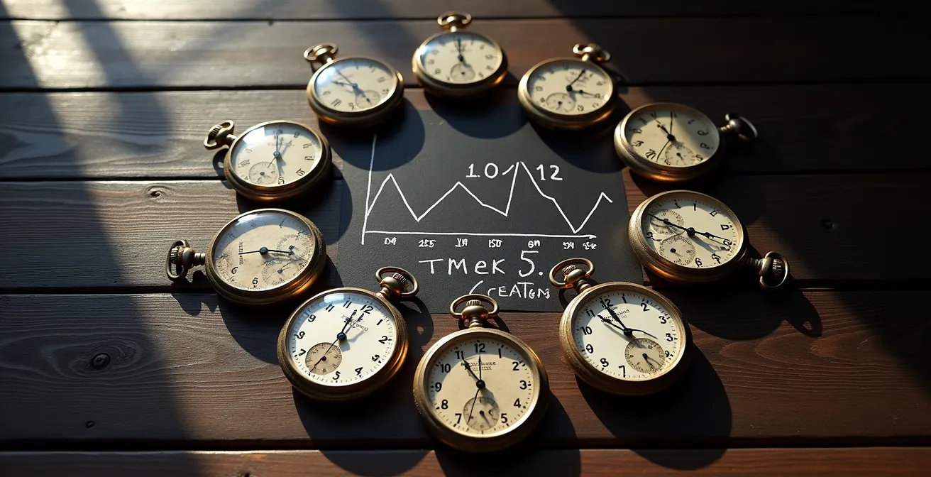 Symbolische Darstellung einer TWAP-Handelsstrategie mit Uhren und Graphen