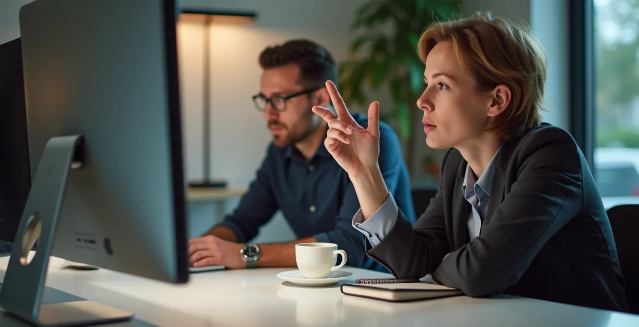 Usability-Test-Session mit deutschem Nutzer und UX-Researcher in modernem Testlabor