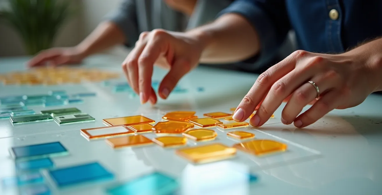 Nahaufnahme von Händen, die mit abstrakten Trendsignalen arbeiten