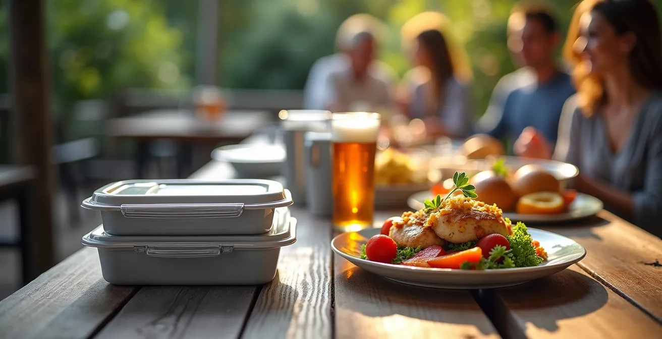 Symbolische Darstellung der Balance zwischen gesunder Ernährung und sozialer Teilhabe