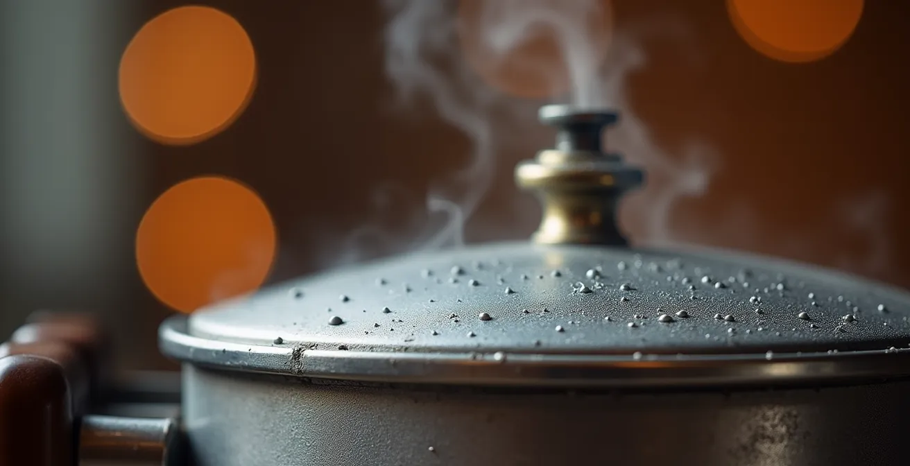 Schnellkochtopf-Metapher für Emotionsunterdrückung versus kontrolliertes Ablassen von Dampf