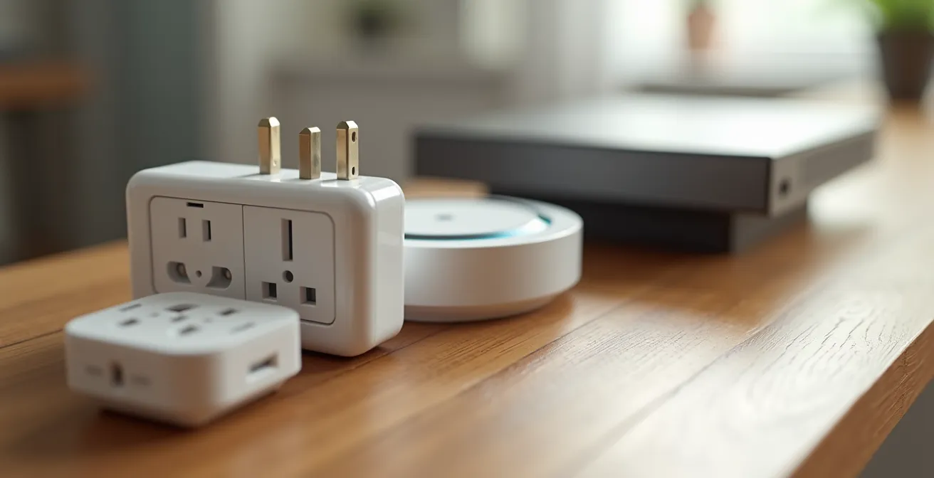 Makroaufnahme von Smart Home Komponenten in systematischer Anordnung