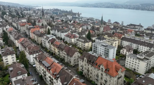 Immobilienmakler Zürich: Panoramablick über Zürcher Wohnquartier mit Altbauten und See